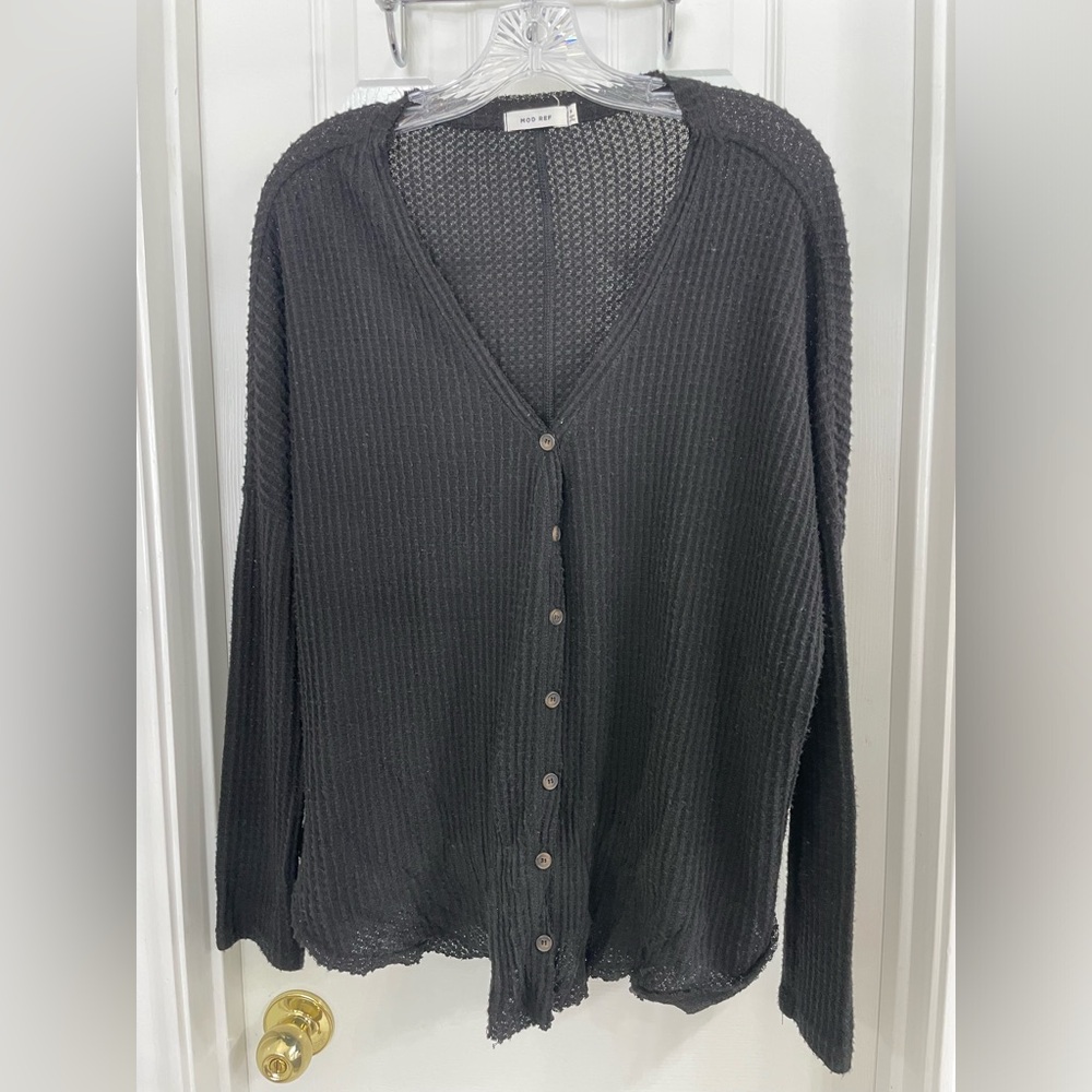 Mod Ref Waffle Knit Long Sleeve Top Black Size Small